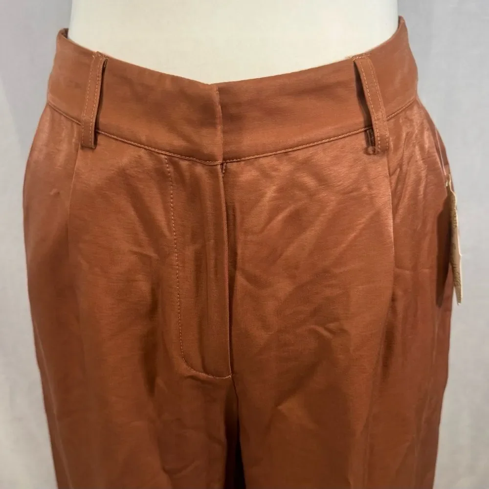 Altar’d State russet rust satin sheen wide leg trouser pant size small NWT